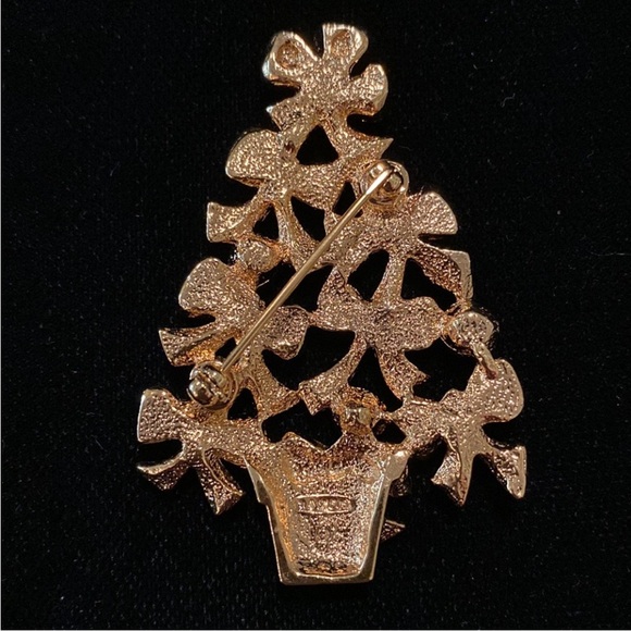 Avon Gold Bow Tree Brooch with Iridescent Blue Gems - Picture 2 of 2
